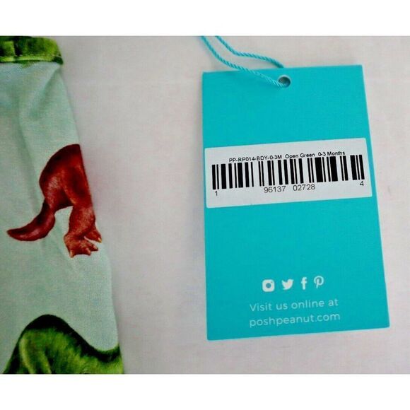 Posh Peanut PP-RP014 Baby Girl Sz 0-3 Months Green Buddy Dinosaur Bubble Romper - Picture 3 of 3